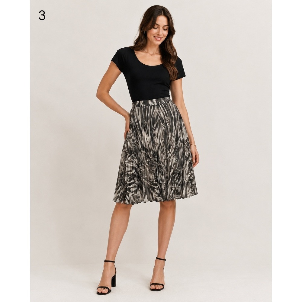 Talbots Pleated Midi Skirt Womens 6 Petite Gray White Abstract Print Lined